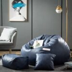 GIGLICK Premium Imported Soft Vegan Leather Bean Bag with Rectangular Footrest and Comfy Cushion with Beans Filled I Ready to Use Bean Bag Chair Color- (XXXXXL, Navy Blue)