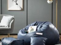 GIGLICK Premium Imported Soft Vegan Leather Bean Bag with Rectangular Footrest and Comfy Cushion with Beans Filled I Ready to Use Bean Bag Chair Color- (XXXXXL, Navy Blue)
