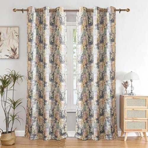 HOMEMONDE Curtains 7 Feet Long Pack of 1 - Room Darkening Curtain Digital Printed with Eyelets Rings, Thermal Insulation & Noise Reduced Drapes, (Multicolor 84 Inches)