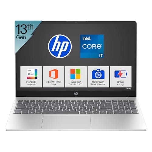 HP 15, 13th Gen Intel Core i7-1355U (16GB DDR4, 512GB SSD) FHD, Anti-Glare, 15.6’’/39.6cm, Win11, M365 Basic(1yr)* Office 24, Silver, 1.59kg, fd0468tu, Iris Xe, FHD Camera w/Shutter, Backlit Laptop