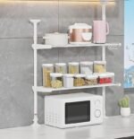 HomeCloud 3-Tier Adjustable Shelf with Double Tension Pole - Standing Shelving Units for Over-The-Toilet Storage and Laundry Organization (Adjustable kitchen Rack, White)