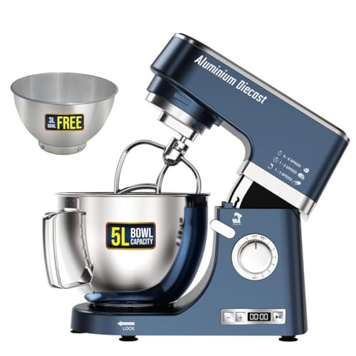 INALSA Stand Mixer With Die Cast Body & Free Mixing Bowl Worth Rs 2000|1400W Power| Durable Metal Gears| SS 304 Grade Accessories |2 No’s SS 304 Bowl |Timer- Digital Display| 8 Speeds (CuisinMix)