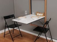 INVISIBLE BED Engineered Wood Wall Mounted Foldable Space Saving Dining,Computer, Study Table,Desk For Adults (Material: MDF, Color: Dessert Walnut & Glossy White Top, Size : 25.74 X 36 X 39 Inches)