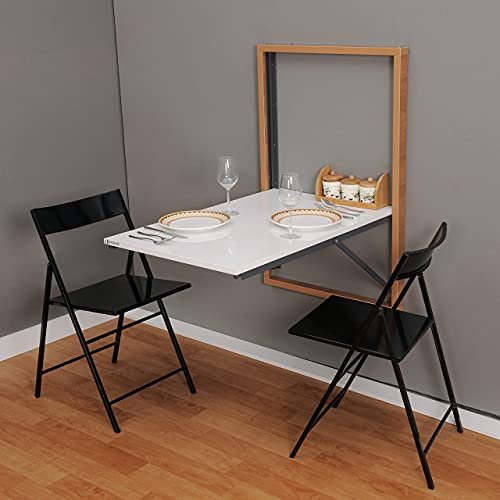 INVISIBLE BED Engineered Wood Wall Mounted Foldable Space Saving Dining,Computer, Study Table,Desk For Adults (Material: MDF, Color: Dessert Walnut & Glossy White Top, Size : 25.74 X 36 X 39 Inches)