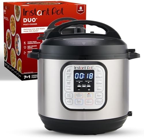 Instant Pot Duo 7-in-1 Electric Pressure Cooker, Slow Cooker, Rice Cooker, Steamer, Sauté, Yogurt Maker, Warmer & Sterilizer, Includes App With Over 800 Recipes, Stainless Steel, 8 Quart