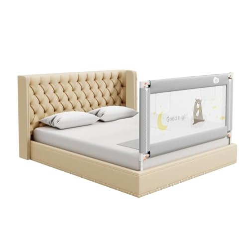 Kids Station Baby Bed Rail Guard for Baby Safety - Sturdy and Adjustable Height - Portable Single Side Bed Rail for Infant & Toddler's Safety - Toddler Product - 5ft or 150cm (1 Side, Grey)