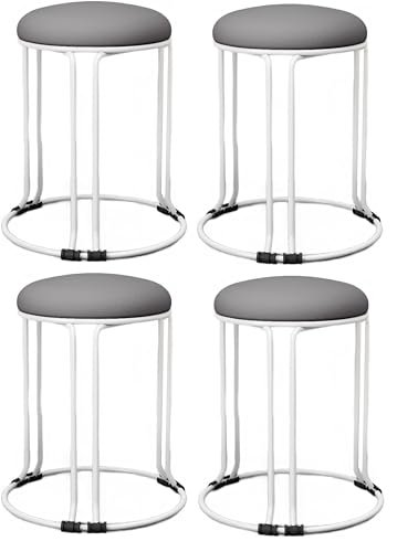 Lavish Craft Stackable Ottoman Stools with Cushion Top - Versatile Seating & Storage Solution, Set of [4] - Space-Saving, Stylish, and Comfortable Home Furniture (White-Grey, 4)