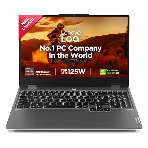 Lenovo LOQ AMD Ryzen 7 7435HS | NVIDIA RTX 3050A 4GB (24GB RAM/512GB SSD/144Hz Refresh Rate/15.6" (39.6cm)/Windows 11/Office Home 2024/3 Mon. Game Pass/Grey/2.4Kg), 83JC00GDIN AI Gaming Laptop