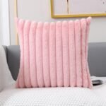 MONKDECOR (O.F) Single-Sided Faux Fur Plush Throw Pillow Covers 16x16 Set of 1 Fuzzy Striped Soft Cozy Pillowcase Luxury Decorative Pillows Square Shaggy Cushion Covers for Couch Sofa Bed, Pink