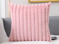 MONKDECOR (O.F) Single-Sided Faux Fur Plush Throw Pillow Covers 16x16 Set of 1 Fuzzy Striped Soft Cozy Pillowcase Luxury Decorative Pillows Square Shaggy Cushion Covers for Couch Sofa Bed, Pink