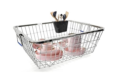 Plantex Stainless-Steel Dish Drainer Basket/Steel Utensils Drainer/After Wash Utensils Rack/Utensil Drying Rack for Kitchen/Dish Drying Rack/Plate Stand (Small Size-48x37x20cm)