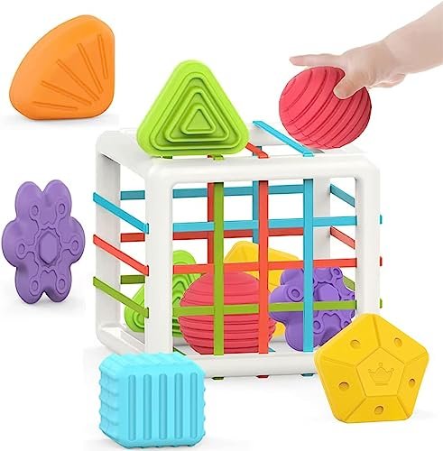 Prime Deals Montessori Toys for Kids Sensory Toys Shape Sorter Baby Blocks Colorful Textured Balls Sorting Games (Cube (6 Pieces))