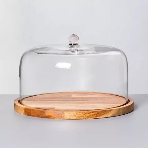 RH CREATION S Pure Mango Wood Cake Stand With Glass Dome | Cloche, Serving Cake Plate With Dome Lid Serving Platter Tray Dessert Stand | Glass Dome With Base For Home Kitchen Baking, Round