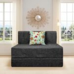 SOFA SANCTUARY Single Seater Sofa Cum Bed | Jute Fabric Washable Cover | 1 Cushions | Black Color | 3' X 6' Feet