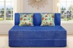 SOFA SANCTUARY Two Seater Sofa Cum Bed | Jute Fabric Washable Cover | 2 Cushions | Blue Color | 4' X 6' Feet