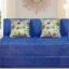 SOFA SANCTUARY Two Seater Sofa Cum Bed | Jute Fabric Washable Cover | 2 Cushions | Blue Color | 4' X 6' Feet