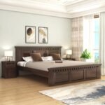 SONA ART & CRAFTS Sheesham Wood Queen Size Bed Without Storage | Solid Wooden Cot Bed | Double Bed Furniture for Bedroom Living Room Home - Q_04, Walnut Finish (Assembly Included)