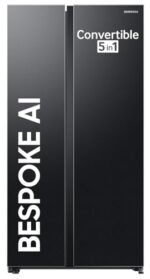 Samsung 653 L, 3 Star, Frost Free, Double Door, Convertible 5-in-1 Digital Inverter, Side By Side AI Enabled Smart Refrigerator with WiFi (RS76CG8003B1HL, Black Matte/Black DOI)