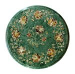 StonKraft 12" Dia Handcrafted Marble Coffee/Corner Table Top with Pietre Dura Artwork/Inlay work.
