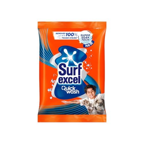 Surf Excel Quick Wash Detergent Powder 1 kg, Washing Powder with Lemon & Bleach to Remove Tough Stains on Clothes - Bucket & Machine Wash