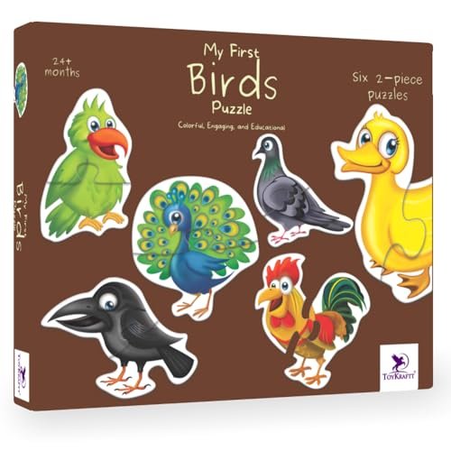TOYKRAFTT Chunky Infant Floor Puzzle Toy, 2 Piece Puzzles for Kids Age of 2-3 Years, Animal Puzzles for Boys Girls, Educational Toys My First Birds Puzzle