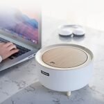 URALFA Mini Desktop Trash Presstop Can, Countertop Tiny Trash Can With Lid For Desk, Plastic For Office And Coffee Bar, 0.5 Gallon White