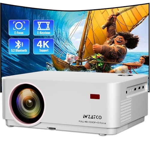 WZATCO Yuva Elite Automatic, Native 1080P Ultra Bright 12600 Lumens Projector for Home, 250” Screen | 5W Speaker | 2 Way Bluetooth | USB Screen Mirroring | White