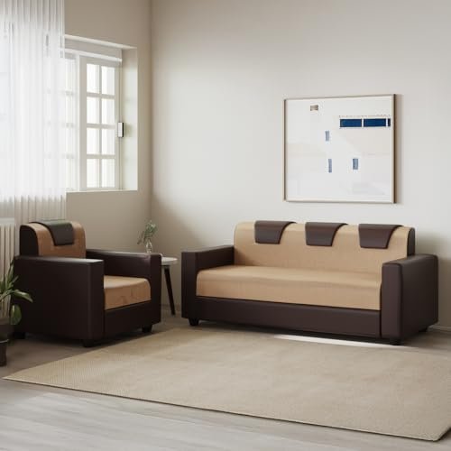 Westido Kay2 Fabric 3 + 1 Sofa Set (Cream Brown, Diy(Do-It-Yourself)) | 1 Year Warranty - 3 Seater