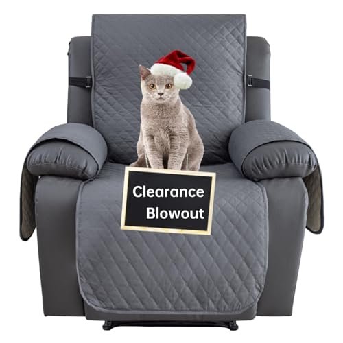 XINEAGE Waterproof Recliner Chair Covers, Quilted Reclining Chair Slipcover with Pockets & Anti-Slip Elastic Straps, Washable Furniture Protector for Living Room Kids Dogs Pets (Recliner, Dark Grey)