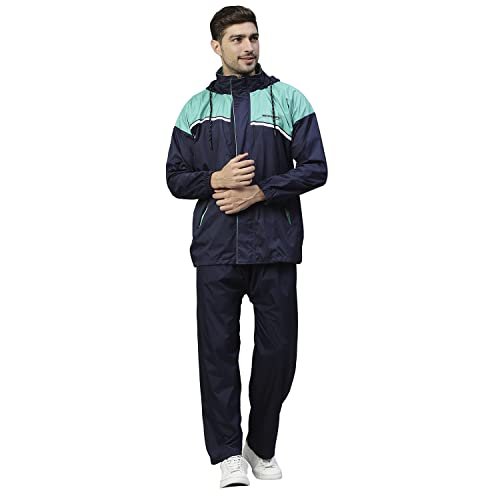 ZEEL Rain Coat for Men Waterproof for Bike Riders with Adjustable Hood Along with Inner Pockets, Polyester Rainwear Suit, Pants and Waterproof Drawstring Bag