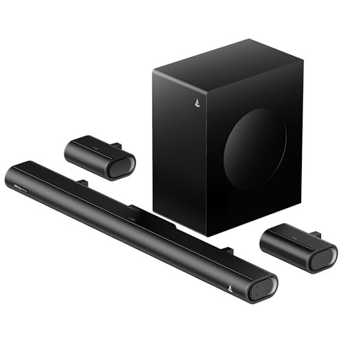 boAt Aavante Prime 5.1 5000DA (2025 Launch), Dolby Atmos, 500W, 5.1CH w/Wired Subwoofer & Wired Satellites, Multi Compatibility, Bluetooth Sound bar, Home Theatre Soundbar Speaker(Premium Black)