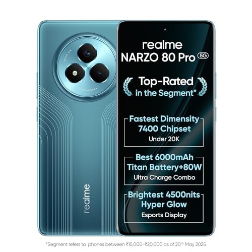 realme NARZO 80 Pro 5G (Racing Green,8GB+256GB) | Segment's 1st MediaTek Dimensity 7400 Chipset | 6000mAh Titan Battery + 80W Ultra Charge | 4500nits HyperGlow Esports Display | IP69 Waterproof