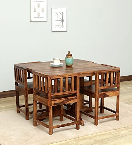wopno Furniture Pure Sheesham Solid Wood 4 Seater Dining Table for Living Room Home Hall Hotel Dinner Restaurant Wooden Dining Table Dining Room Set Home & Kitchen (Rustic Teak, 4 Seater)