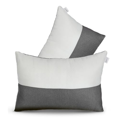 amazon basics Hollow Fiber Sleeping Pillow | Soft and Fluffy | Adjustable Height | Set of 2 | White and Grey (27 x 16 Inches)