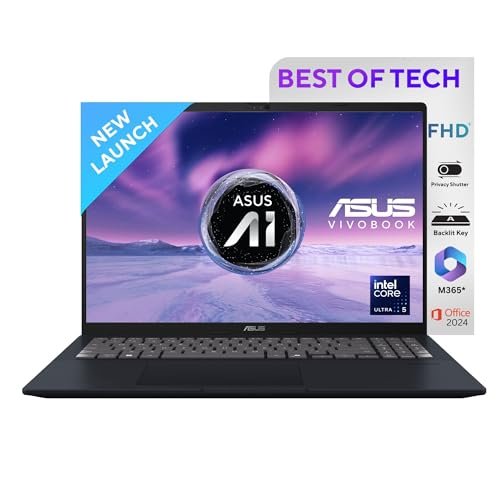 ASUS Vivobook 16,Intel Core Ultra 5 (Series 2),Thin & Light(Intel iGPU/16GB RAM/512GB SSD/FHD+/16"/60Hz/Backlit Keyboard/Windows 11/M365 Basic (1Year)*/Office Home 2024/Blue/1.88 kg) X1607CA-MB139WS