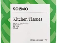 Amazon Brand - Solimo Kitchen Tissue Rolls | 2 Ply Kitchen Paper Roll | 120 Pulls | 60 Pulls x 2 Rolls | Food Safe | Highly Absorbent | OBA-Free | 100% Natural Virgin Cellulose Fiber