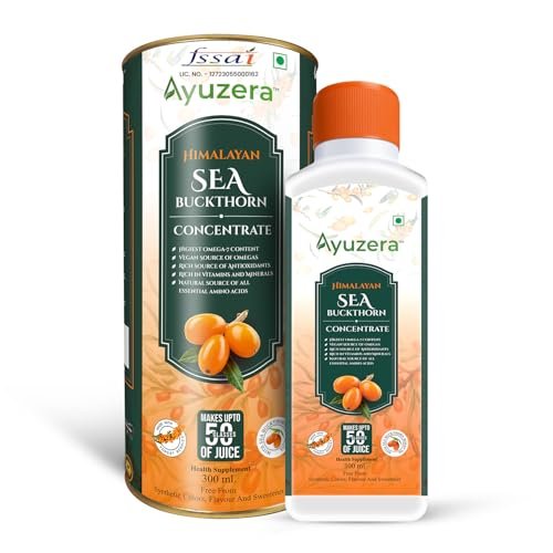 Ayuzera Himalayan Sea Buckthorn Pulp Concentrate 300ml|Cold-Pressed|Natural Vitamin C,Omega 3 6 7 9,Antioxidants|Immunity,Skin Glow& Gut Health Support|Herbal Juice Seabuckthorn Supplement(50 Glasses)