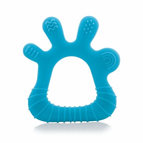 BeeBaby Finger Shape Soft Silicone Teether for 6+ Months with Carry Case, BPA Free Teething Toy for Babies with Textured Surface for Soothing Gums. 100% Food Grade (Finger - Blue)
