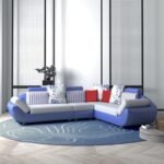 FURNY Elorana 6 Seater Corner Fabric L Shape Sofa Set (Light Grey-Blue)