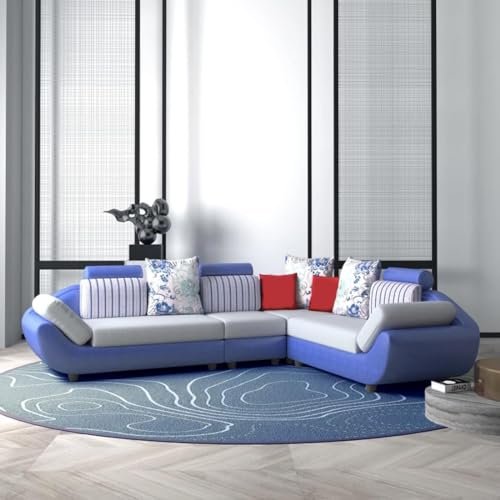 FURNY Elorana 6 Seater Corner Fabric L Shape Sofa Set (Light Grey-Blue)