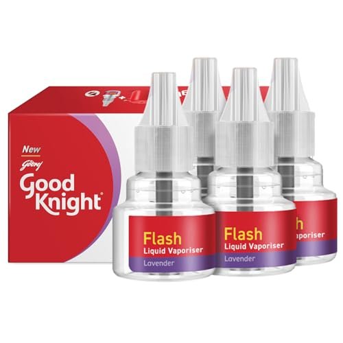 Good knight Flash Liquid Vaporiser | Pack of 4 (45ml each) | Lavender Fragrance | 2x Faster Than Before | Mosquito Repellent Refill | India’s Most Powerful Liquid Vaporizer