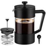 HASTHIP® French Press - Coffee Maker & Tea Maker with 3 Part Superior Filtration 600 ML, 304 Stainless Steel Brewing Coffee Machines German Heat-Resistant Borosilicate Glass - Black