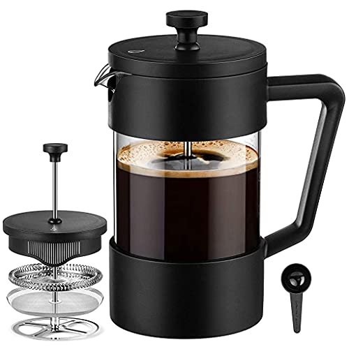 HASTHIP® French Press - Coffee Maker & Tea Maker with 3 Part Superior Filtration 600 ML, 304 Stainless Steel Brewing Coffee Machines German Heat-Resistant Borosilicate Glass - Black