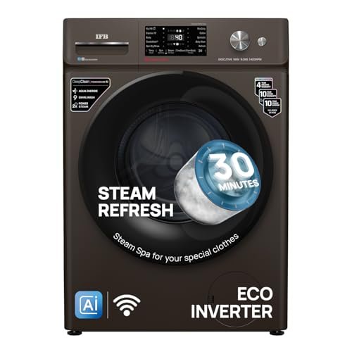 IFB 9 Kg 5 Star with DeepClean® Technology, AI Powered, WiFi, Fully Automatic Front Load Washing Machine (EXECUTIVE MXN 9014K CMS, PowerSteam®, 9 Swirl, Steam Refresh, Eco Inverter, Mocha)