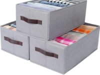 JEYANG 6 Compartment Foldable Wardrobe Clothes Organizer Washable Closet Storage Box for T-Shirt, Jeans, Pant, Baby Cloth (Pack of 3, Grey)