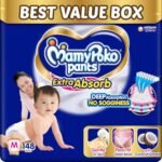 MamyPoko Pants Extra Absorb Baby Diapers, Medium (M size) | 7-12 kg | 148 Count |Deep Sleep Diapers| Soft gentle fit |Deep Absorbent Crisscross | skin friendly with coconut oil |