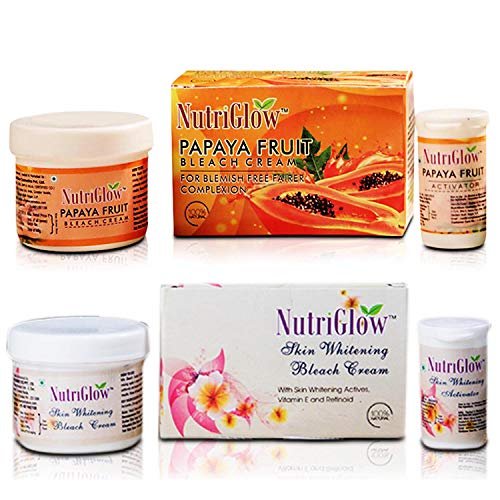 NutriGlow Papaya Fruit Bleach Cream & Bleach Cream For Facial Hair, Dark Spot Corrector, 43g Each, Pack of 2
