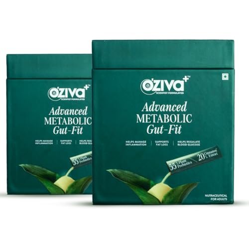 OZiva+ Advanced Metabolic Gut-Fit For Gut & Metabolic Heath | With Cinnamon Polyphenols, B420™ Probiotic, Oat Fiber Prebiotic | 60 Sachets + 60 Effervescent Tablets (Pack 2)