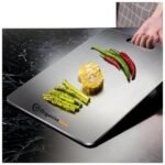 OrganizeMee Large Stainless Steel Cutting Board for Kitchen - Premium Vegetable and Fruit Cutter, Heavy-Duty Metal Chopping Board, Big Size Pad (36 cm X 25 cm)