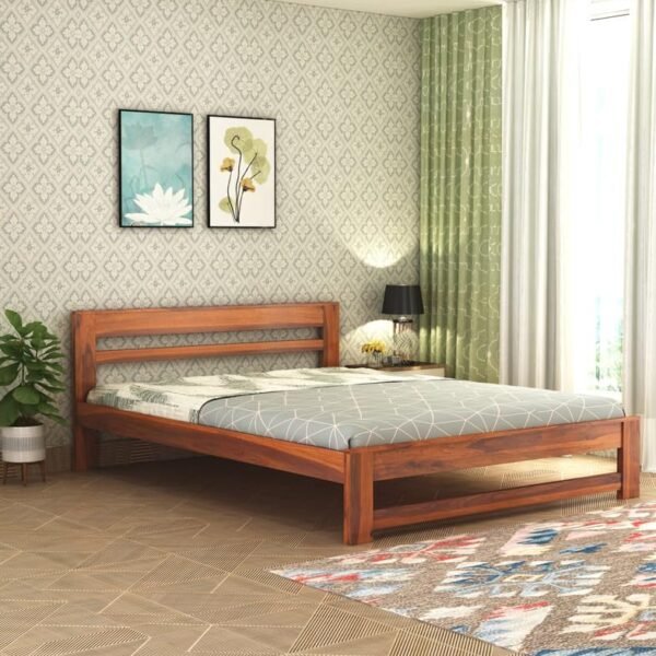 RJ ART Wooden King Size Bed Without Storage | Wooden Double Bed Cot Bed for Bedroom Furniture | Palang Double Bed for Hotels | Solid Sheesham Wood | Honey Finish
